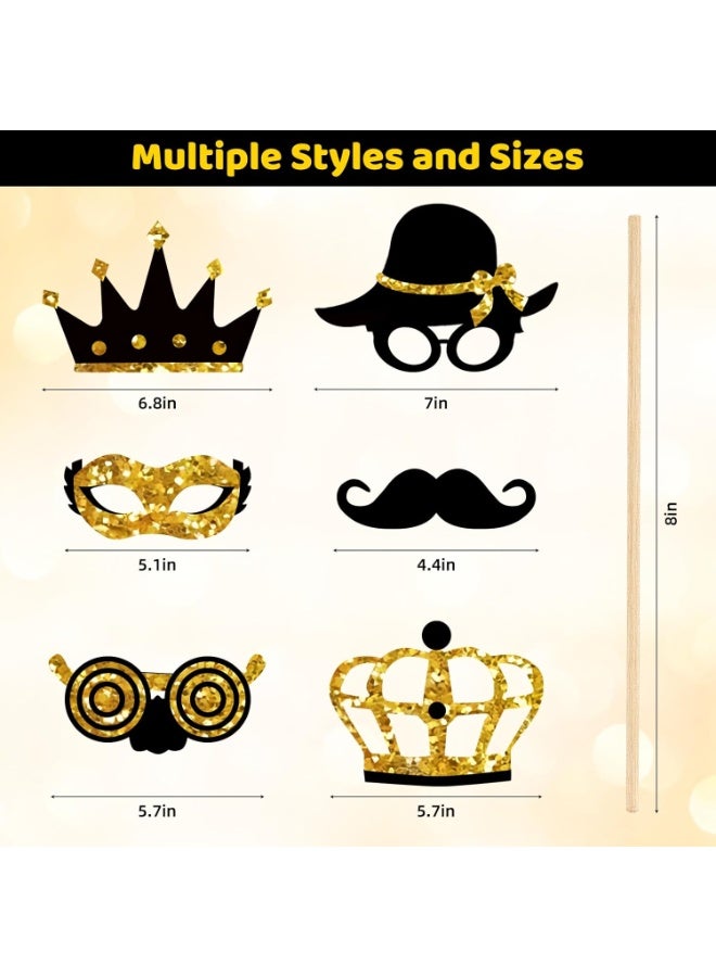 23PCS Gold and Black Photo Booth Props Set, Funny Photobooth Props Kit for Birthday Wedding Graduation New Year Party Celebration Decoration Supplies - Image 3